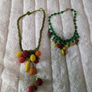 Bundle of 2: Vintage beaded fruit necklaces 🍓🍒🍎🍇